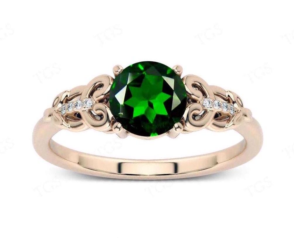 Antique Chrome Diopside Engagement Ring For Women 925 Sterling Silver Chrome Diopside Wedding Ring Art Deco Bridal Promise Ring Gift For Her