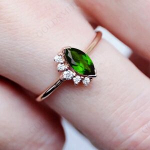 Antique Green Chrome Diopside Engagement Ring For Her 925 Silver Diopside Ring Women Dainty Style Ring Marquise Cut Chrome Diopside Ring