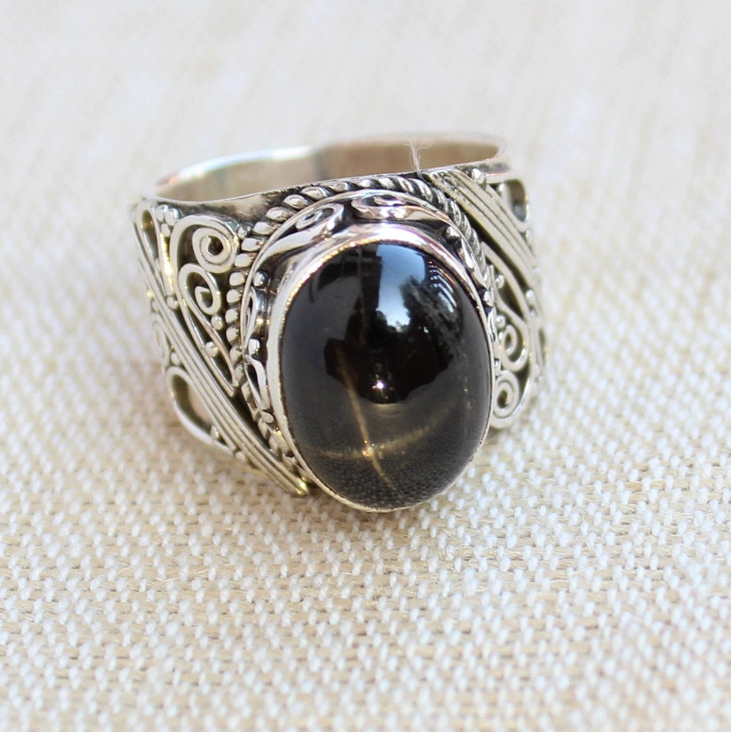 Black Star Diopside Sterling Silver Ring, Gift For Her, Statement Rings, Anniversary Gift, Natural Star Diopside Gemstone, Christmas Jewelry