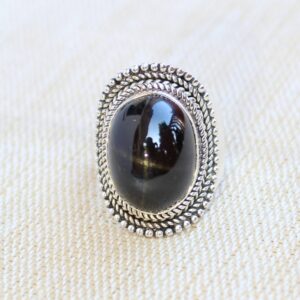 Black Star Diopside Sterling Silver Ring, Handmade Gemstone Jewelry