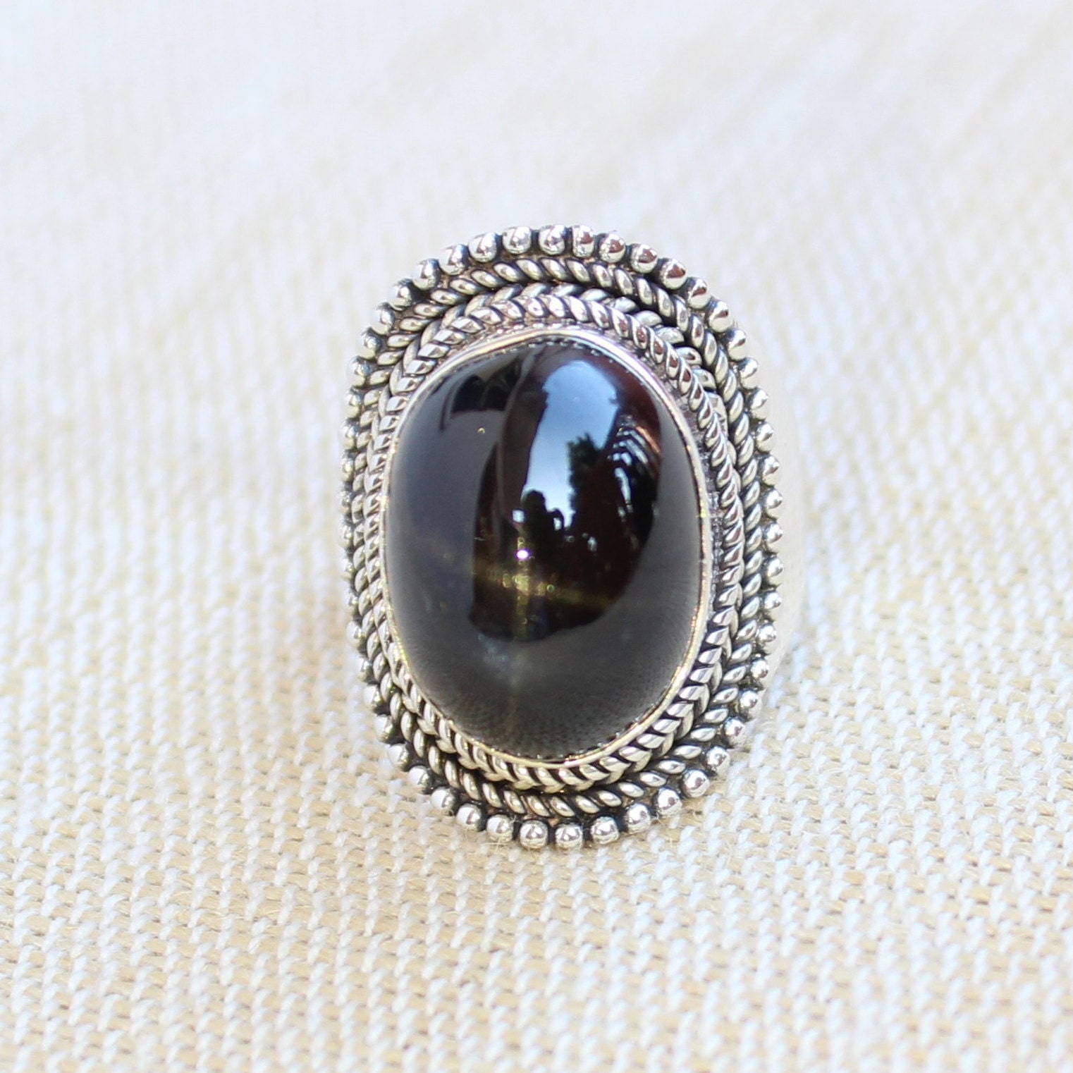 Black Star Diopside Sterling Silver Ring, Handmade Gemstone Jewelry