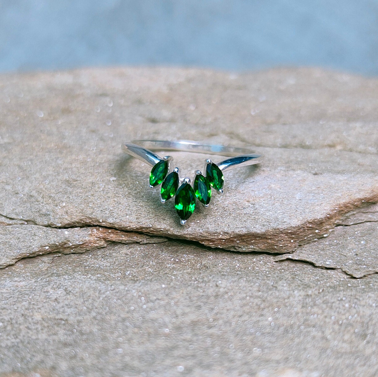 Chrome Diopside Band Ring, 925 Sterling Silver Ring, Chrome Diopside Ring, Marquise Chrome Diopside Ring, Wedding Band, Ring For Gift