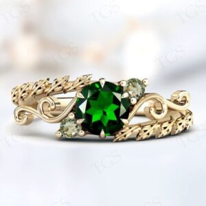 Chrome Diopside Engagement Ring For Women Unique Leaf Style Bridal Ring 14k Gold Chrome Diopside Wedding Ring Vintage Promise Ring Chrome Diopside Engagement Ring For Women Unique Leaf Style Bridal Ring 14k Gold Chrome Diopside Wedding Ring Vintage Promise Ring