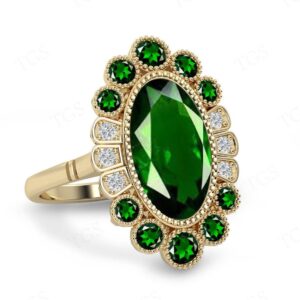 Chrome Diopside Engagement Ring For Women Art Deco Large Gemstone Ring 14k Gold Statement Ring For Women Cocktail Ring Antique Wedding Ring
