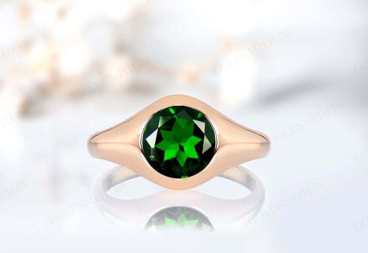Chrome Diopside Engagement Ring For Women 925 Stirling Silver Green Gemstone Ring Vintage Bridal Statement Ring Anniversary Gift For Her