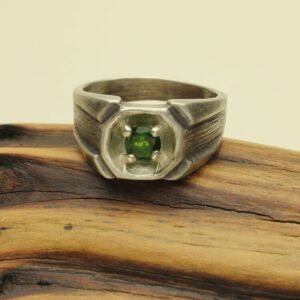 Chrome Diopside Ring, Mens Sterling Silver Ring, Custom Faceted Natural Green Diopside Gemstone, Size 10