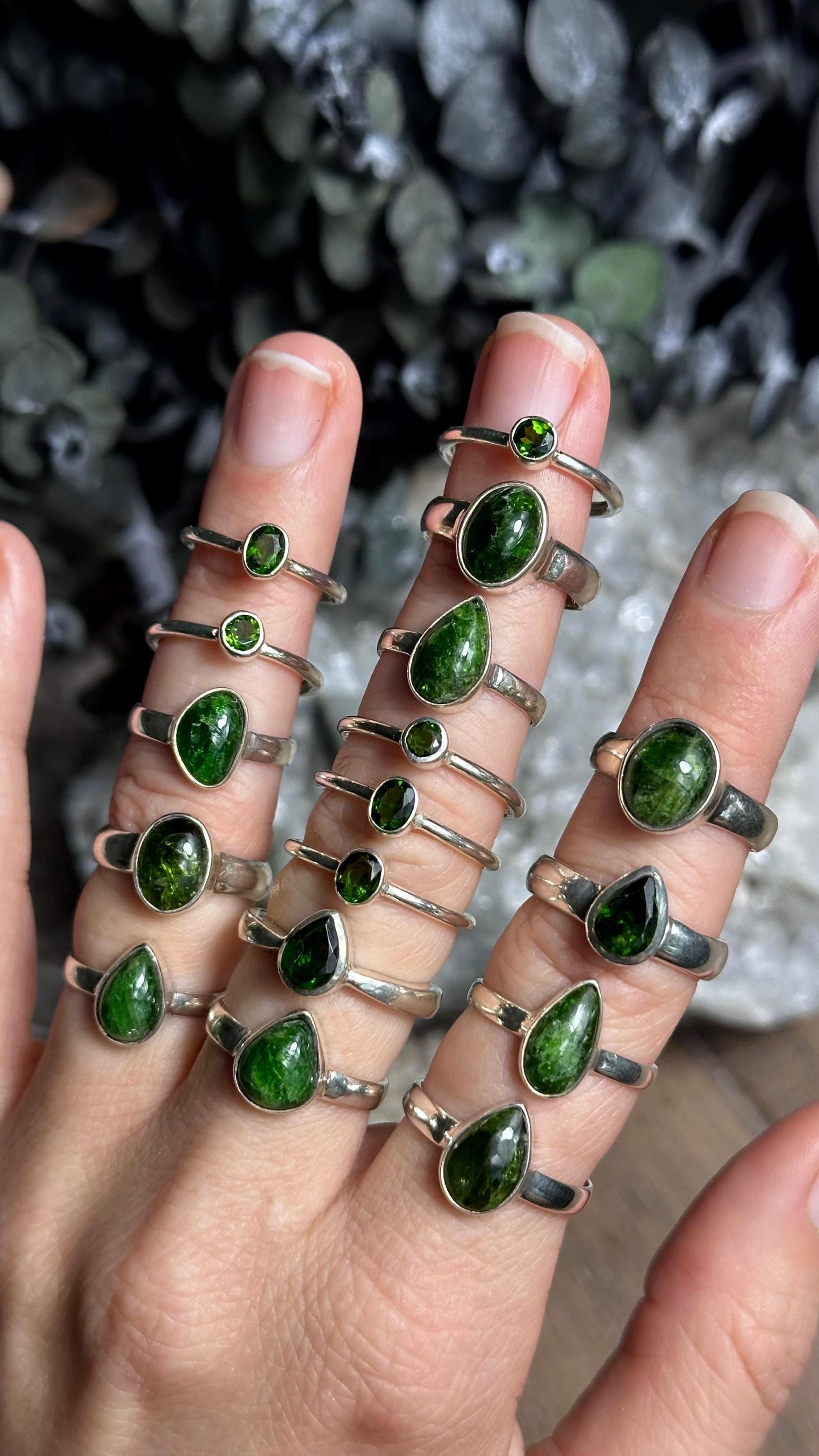 Chrome Diopside Ring, Silver Ring, Stackable