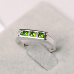 Chrome Diopside Ring Three Stone Green Gemstone Band Ring Sterling Silver Engagement Ring For Women Chrome Diopside Ring Three Stone Green Gemstone Band Ring Sterling Silver Engagement Ring For Women