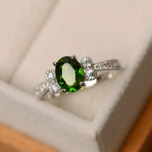 Diopside Ring, Green Diospide, Silver, Gemstone Ring