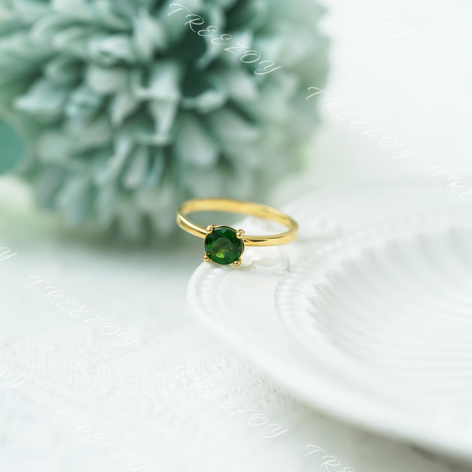 Handmade 18k Gold Plated Diopside Ring: Sterling Silver Minimalist Jewelry