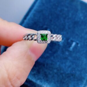 Handmade Sterling Silver Chrome Diopside Ring: Square Green Gemstone
