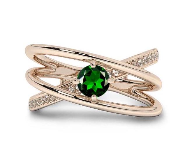 Infinity Style Chrome Diopside Engagement Ring For Women 925 Silver Chrome Diopside Wedding Ring Unique Promise Ring Women Solitaire Ring