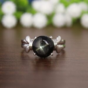 Natural Black Star Diopside Ring,star Of India Cabochon, Amusing Ring, Black Stone Ring, Wrapped Style Ring,statement Ring,stackable Ring