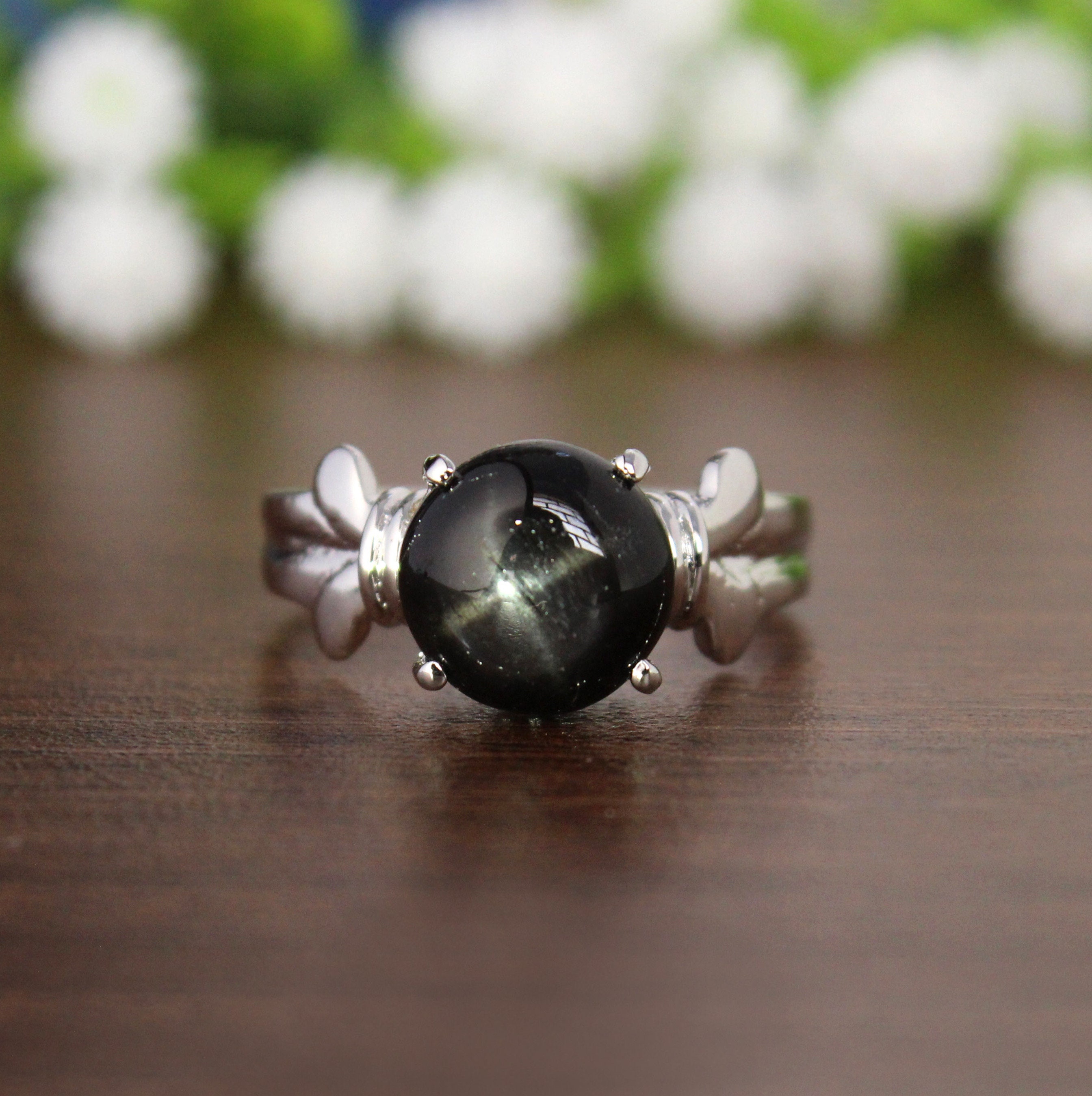 Natural Black Star Diopside Ring,star Of India Cabochon, Amusing Ring, Black Stone Ring, Wrapped Style Ring,statement Ring,stackable Ring