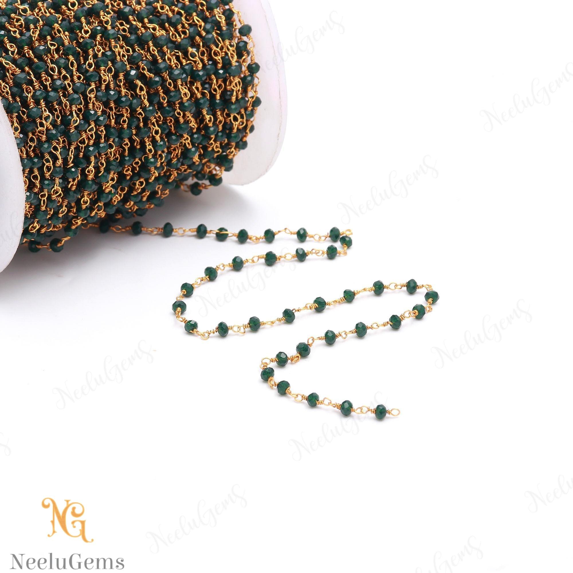 Beautiful Chrome Diopside Hydro Rondelle Beads Chain,3 Mm Gold Plated Wire Wrap Microcut Beaded Chain,rosary Chain For Handmade Jewelry