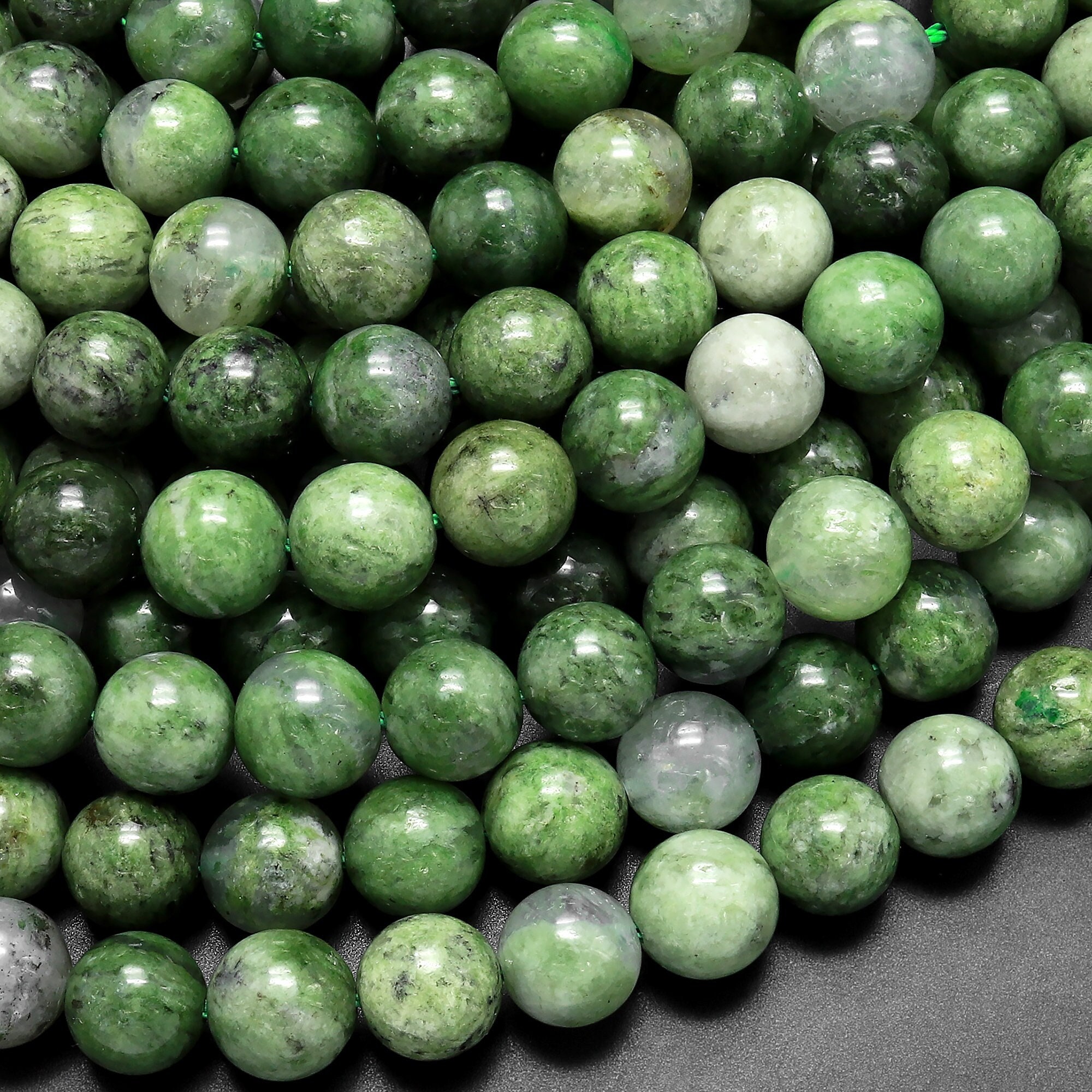 Natural Green Chrome Diopside 6mm 8mm 10mm 12mm 14mm Smooth Round Beads Gemstone 15.5" Strand
