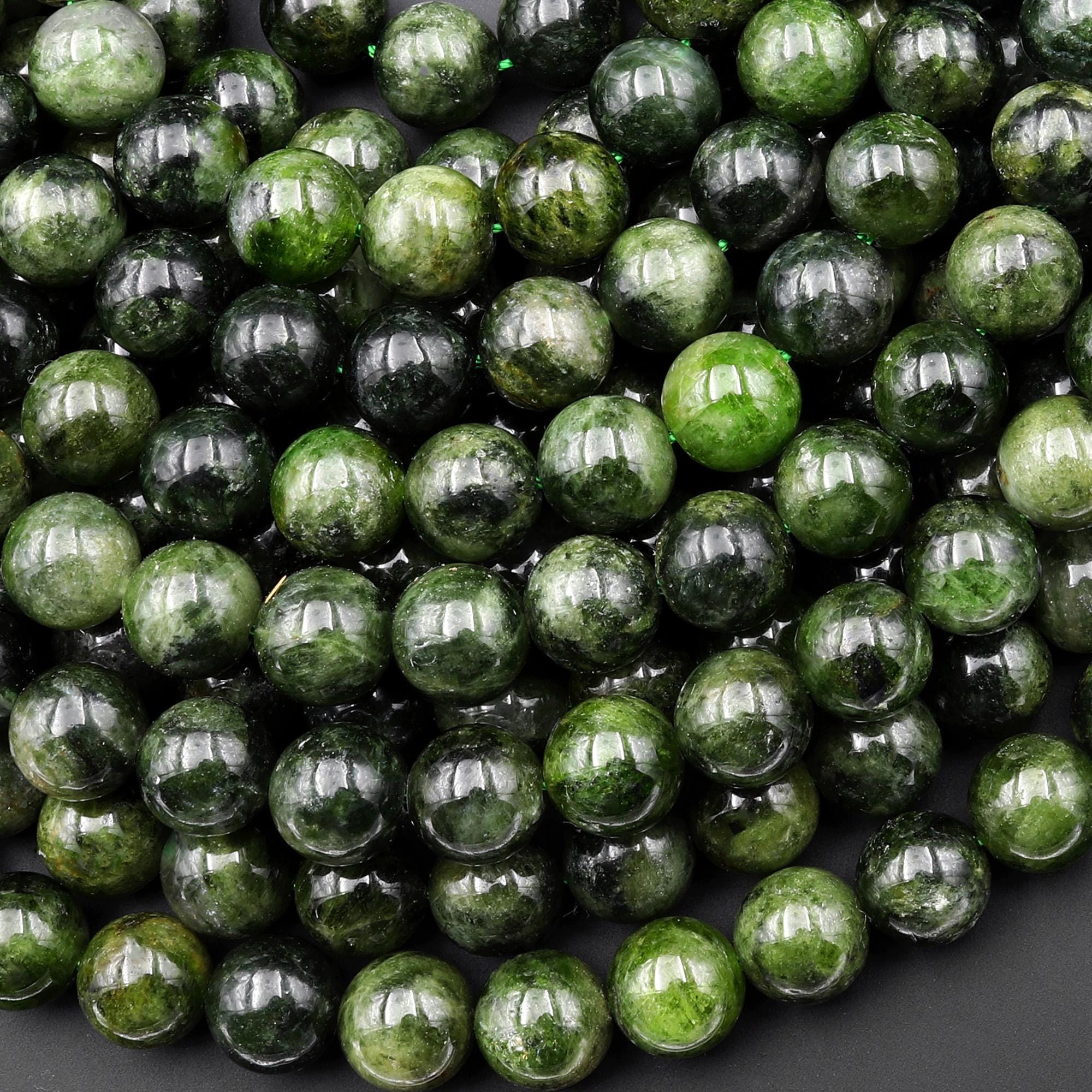 Natural Green Chrome Diopside 6mm 8mm 10mm Smooth Round Beads Gemstone 15.5" Strand B4351