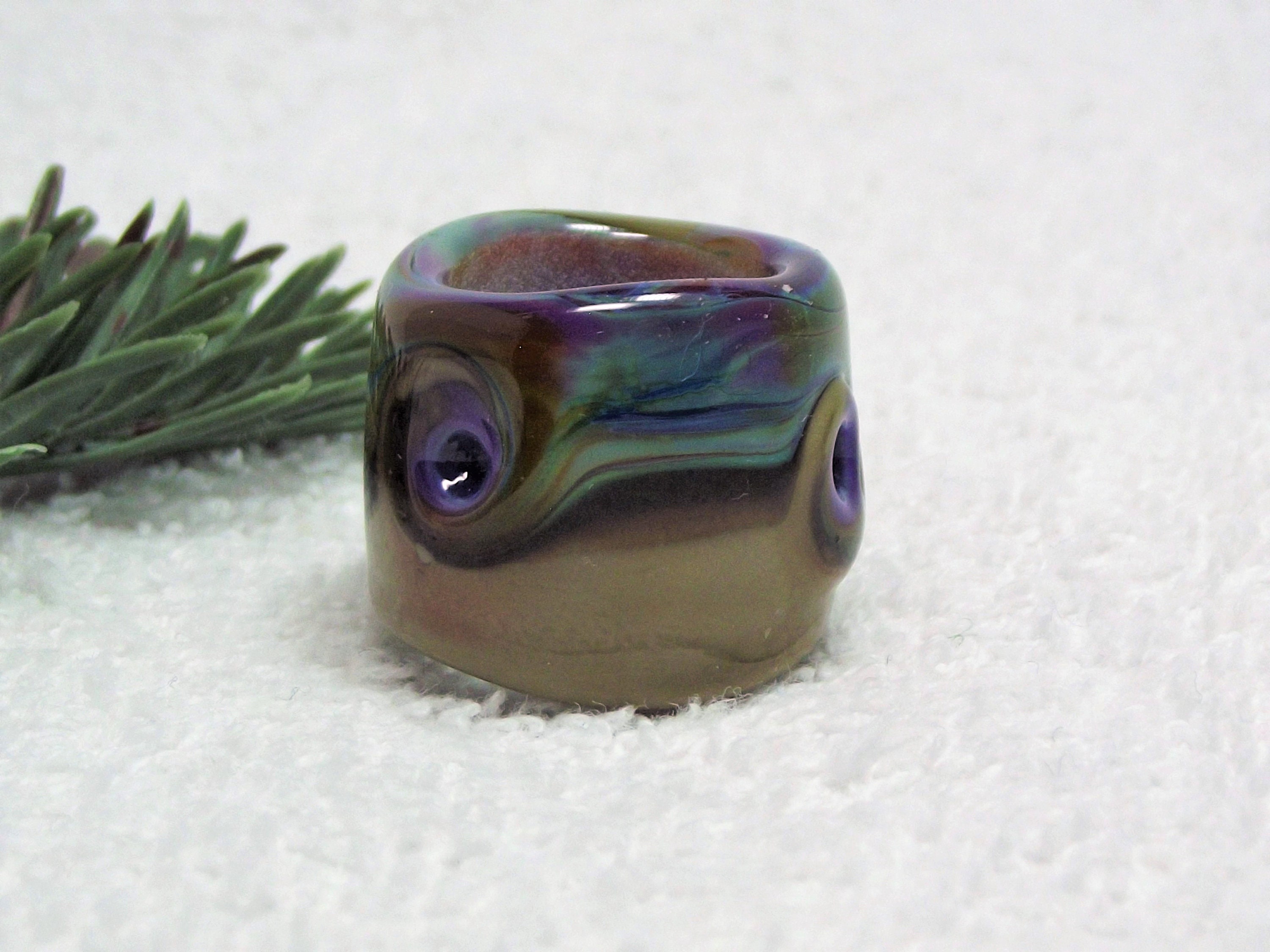 Dread Bead Extra Large Hole Lampwork Glass  - Xl Bhb Ocher Flow
