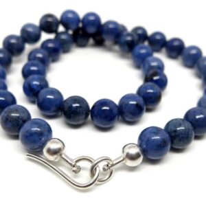 Dumortierit Halskette Silber | Edles Edelstein Collier Blau | Handgefertigte Kugelkette mit 925 Silberverschluss | 10 mm Steine