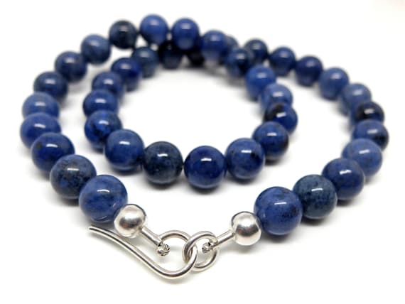 Dumortierit Halskette Silber | Edles Edelstein Collier Blau | Handgefertigte Kugelkette Mit 925 Silberverschluss | 10 Mm Steine
