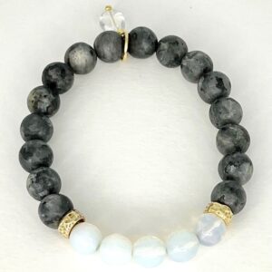 Dumortierite Beaded Bracelet: Sea Opal & Quartz Charm, Denim Blue Dumortierite Beaded Bracelet: Sea Opal & Quartz Charm, Denim Blue