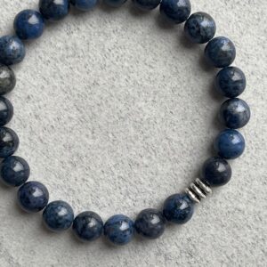 Dumortierite Beaded Bracelet with Sterling Silver Accent: Men's Gemstone Stretch Bracelet Dumortierite Beaded Bracelet with Sterling Silver Accent: Men's Gemstone Stretch Bracelet