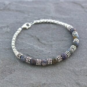 Dumortierite Beaded Bracelet with Sterling Silver, Denim Blue Bead Jewelry Dumortierite Beaded Bracelet with Sterling Silver, Denim Blue Bead Jewelry