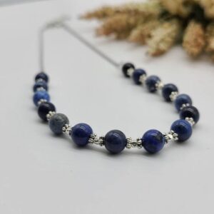 Dumortierite Beaded Layering Necklace with Stainless Steel Chain/Gift for Her/Gift for Women/Gift Under 25/Christmas Gift/Blue Stone