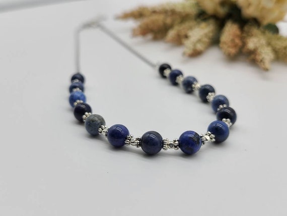 Dumortierite Beaded Layering Necklace With Stainless Steel Chain/gift For Her/gift For Women/gift Under 25/christmas Gift/blue Stone