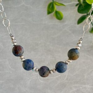 Dumortierite Beads Karen Hill Tribe Thai Sterling Silver Hang from Hammered Sterling Silver Chain!