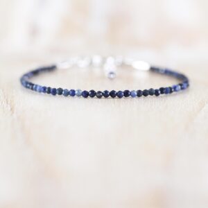 Dumortierite Dainty Bracelet In Sterling Silver, 14kt Gold Or Rose Gold Filled, Delicate Blue Gemstone 2 To 2.2mm Faceted Beads Dumortierite Dainty Bracelet In Sterling Silver, 14kt Gold Or Rose Gold Filled, Delicate Blue Gemstone 2 To 2.2mm Faceted Beads