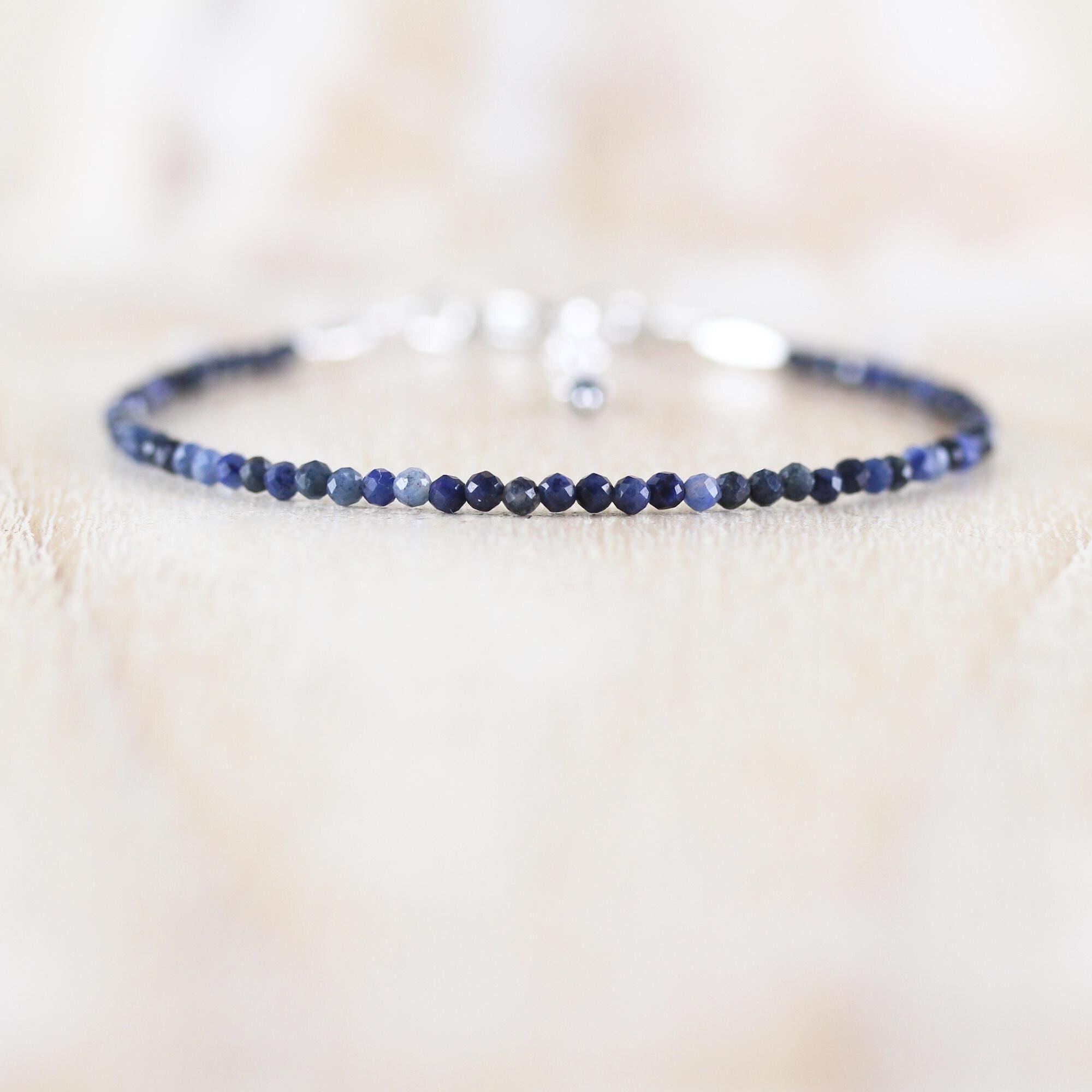 Dumortierite Dainty Bracelet In Sterling Silver, 14kt Gold Or Rose Gold Filled, Delicate Blue Gemstone 2 To 2.2mm Faceted Beads