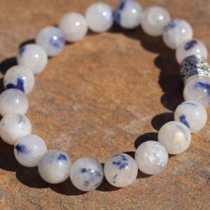 DUMORTIERITE In QUARTZ Bracelet, AA Quality, Deep Blue in Milky Quartz,Hard To Find 10mm Round Beads, Pewter Accent, On Stretch cord DUMORTIERITE In QUARTZ Bracelet, AA Quality, Deep Blue in Milky Quartz,Hard To Find 10mm Round Beads, Pewter Accent, On Stretch cord