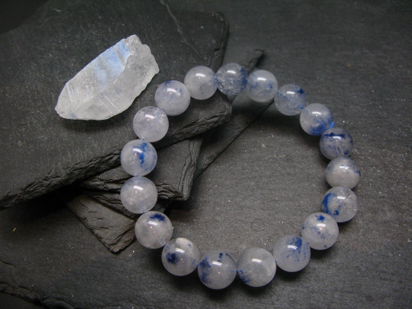 Dumortierite In Quartz Genuine Bracelet ~ 7.5 Inches  ~ 12mm Round Beads