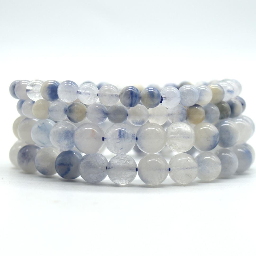 Dumortierite In Quartz Round Bead Sample Strand / Bracelet - 6mm Or 8mm Sizes - 7.5 Inches