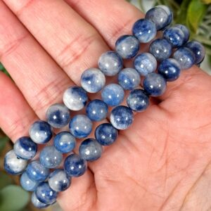 Dumortierite In Quartz Bracelet | 6-9mm | - No. 726 (polished Blue Crystal Jewelry, Third-eye Chakra, Imagination) Dumortierite In Quartz Bracelet | 6-9mm | - No. 726 (polished Blue Crystal Jewelry, Third-eye Chakra, Imagination)
