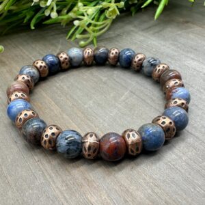 Sunset Dumortierite Bracelet: Antique Copper Gemstone Bead Stretch Bracelet Sunset Dumortierite Bracelet: Antique Copper Gemstone Bead Stretch Bracelet