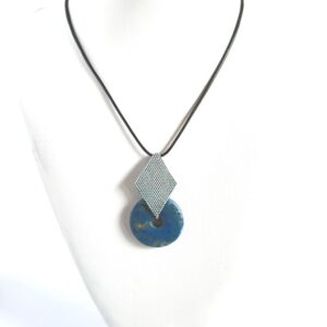Dumortierite Donut Pendant Necklace: Beaded Bail, Adjustable Nylon Cord
