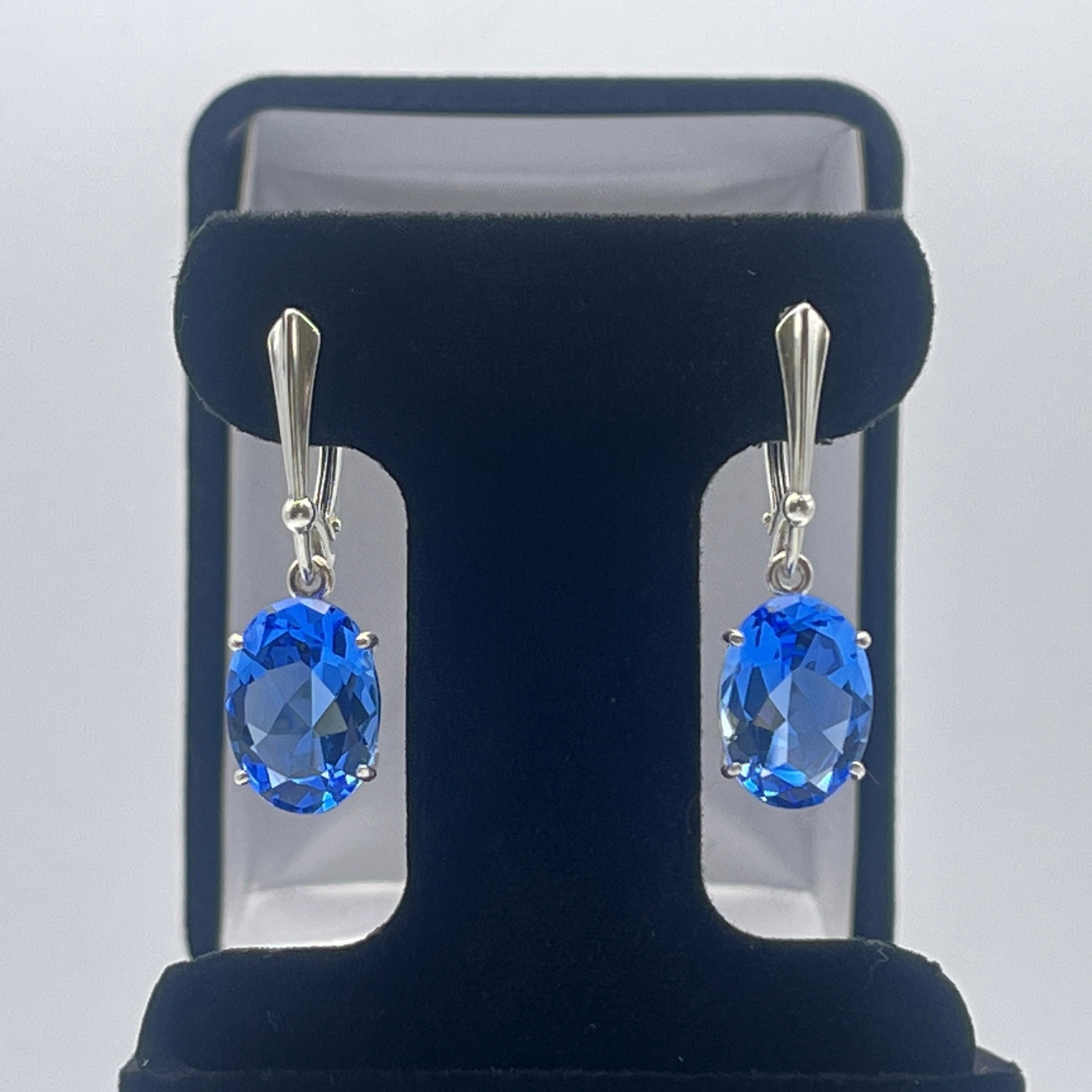 8.5ctw Oval Cut Blue Quartz Earrings Leverback Dangle Dumortierite Paraiba Color Jewelry Gift 8.5ctw Oval Cut Blue Quartz Earrings Leverback Dangle Dumortierite Paraiba Color Jewelry Gift