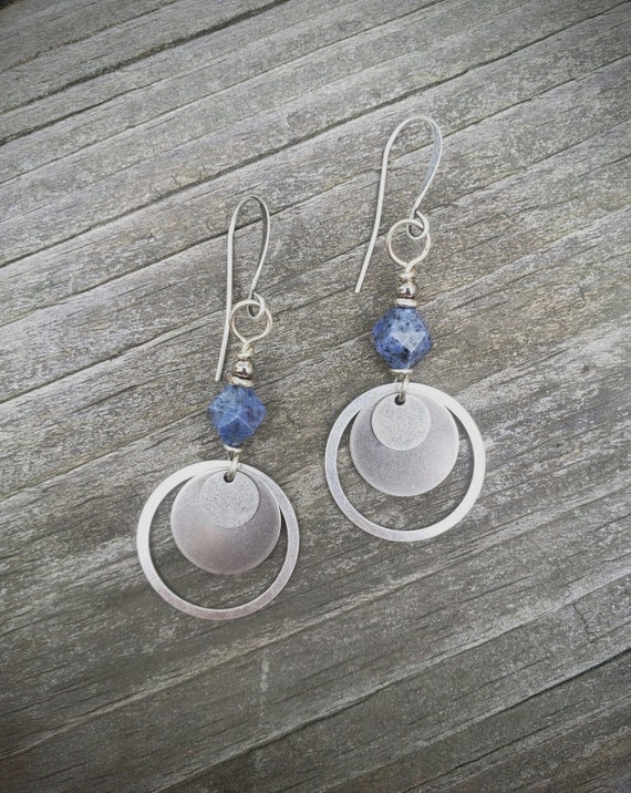 Dumortierite Earrings, Bohemian Earrings, Silver Hoop Earrings, Stone Earrings, Stone Jewelry, Boho Jewelry, Gift For Her
