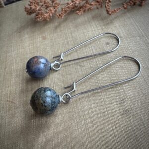 Dumortierite Earrings, Navy Blue Stainless Surgical Steel Earrings