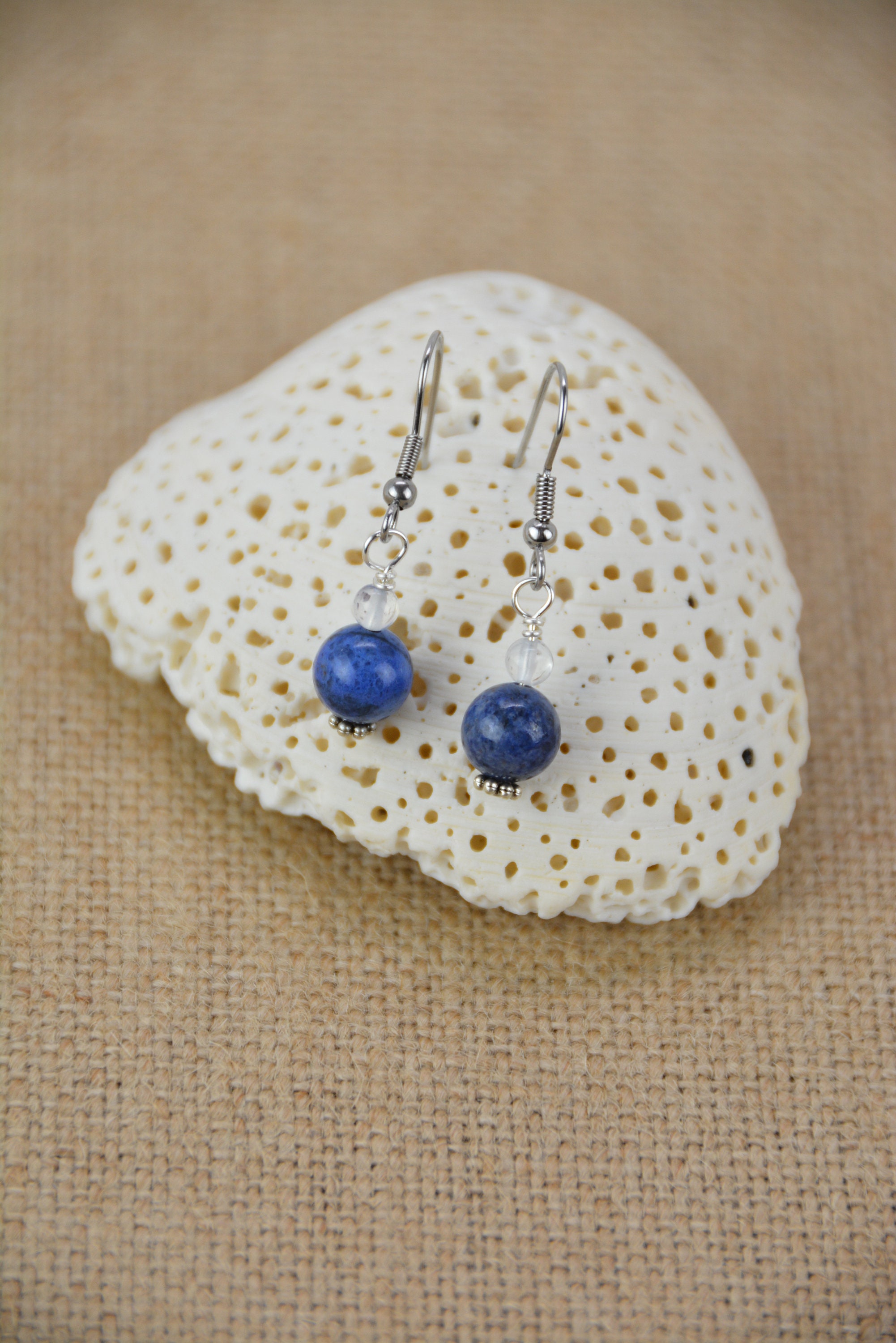 Dumortierite & Opalite Bead Earrings: Surgical Steel Hooks