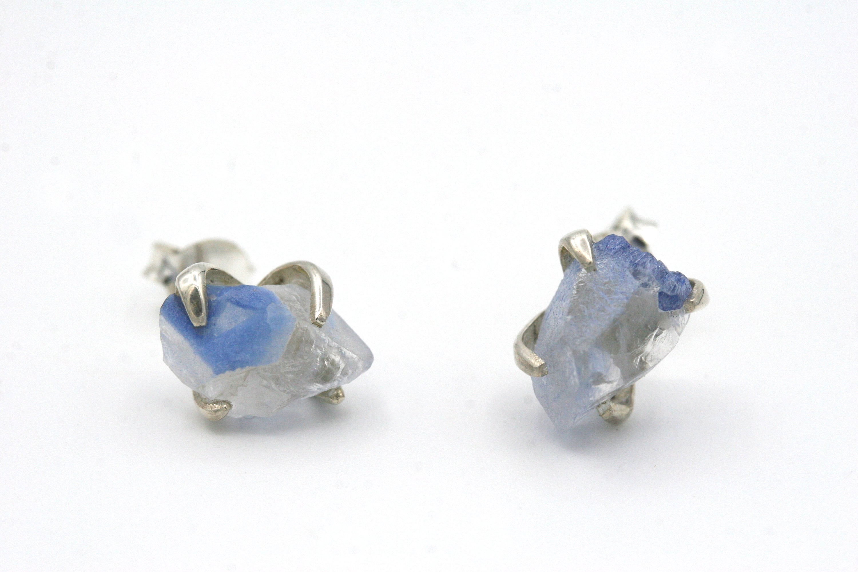 Raw Dumortierite Stud Earrings: Sterling Silver Crystal Jewelry Raw Dumortierite Stud Earrings: Sterling Silver Crystal Jewelry