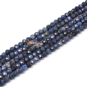 3mm To 4mm Blue Dumortierite Faceted Round Loose Beads Strand 15.5-16" Diy Jewelry Making