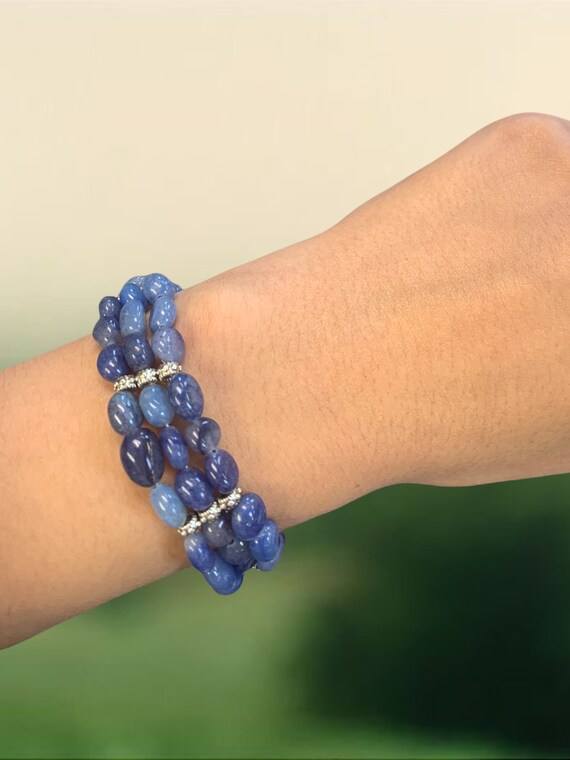 Dumortierite Gemstone Bracelet: Multi Strand Blue Stone Stacked Bracelet