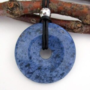 Dumortierite Natural Stone Donut Energy Pendant Necklace 40mm.  ED540