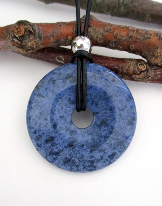 Dumortierite Natural Stone Donut Energy Pendant Necklace 40mm.  Ed351 / Ed540