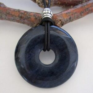 Dumortierite Natural Stone Donut Energy Pendant Necklace 40mm.  ED351