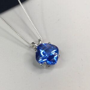 5ct Cushion Cut Blue Quartz Necklace Heirloom Quality Jewelry Gift Dumortierite