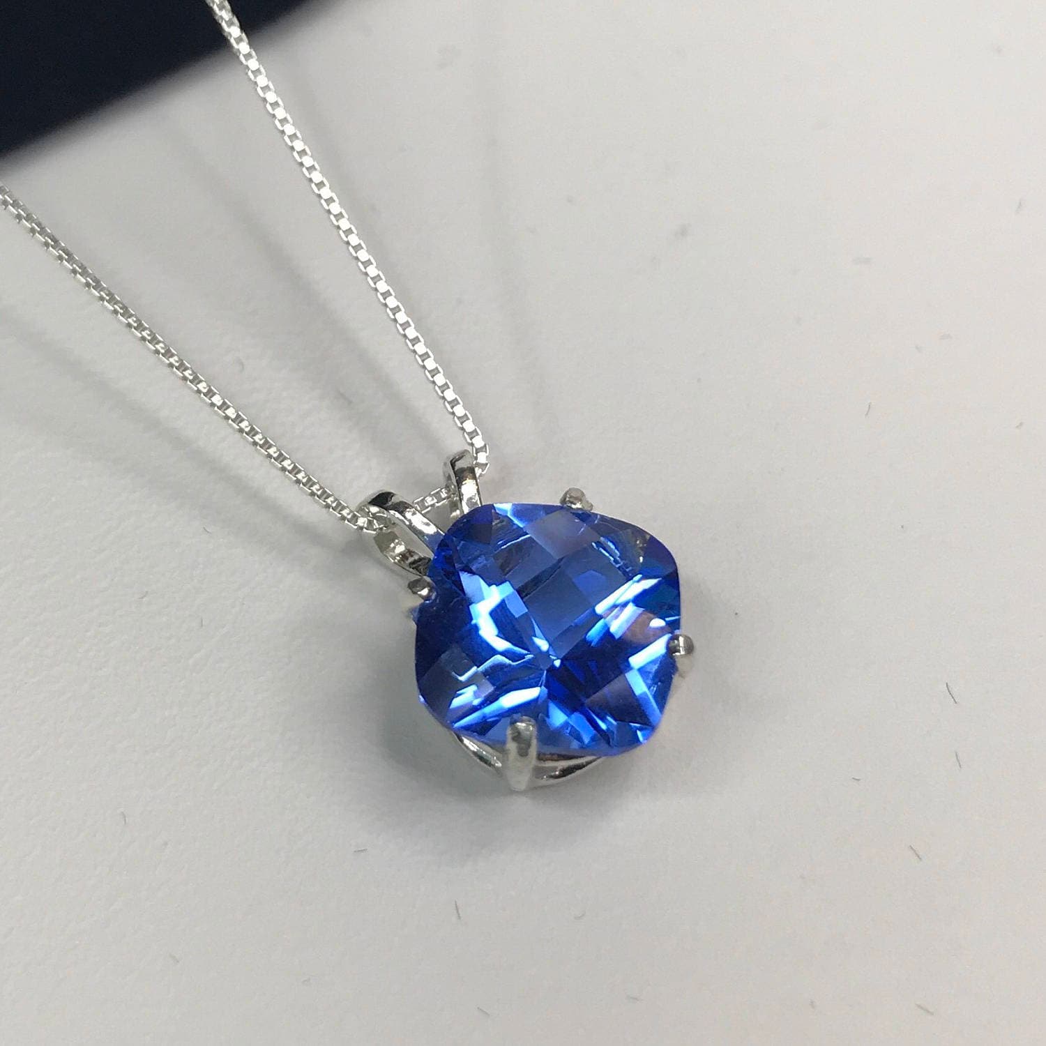 5ct Cushion Cut Blue Quartz Necklace Heirloom Quality Jewelry Gift Dumortierite